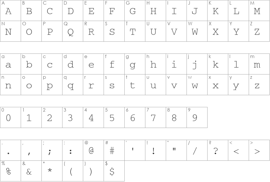 CourierETT font character map preview