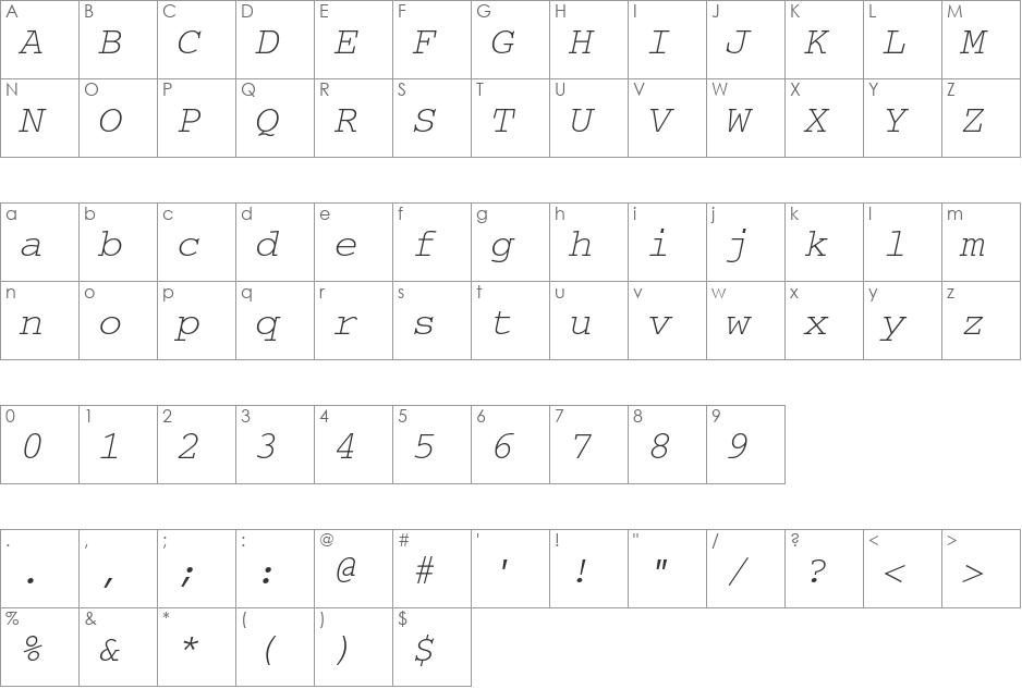 CourierKOICTT font character map preview