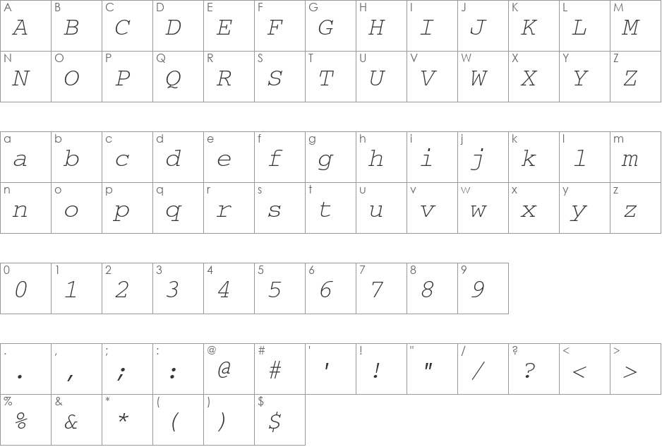 CourierMACCTT font character map preview