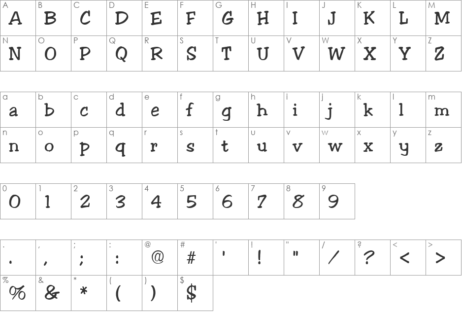 Courte font character map preview