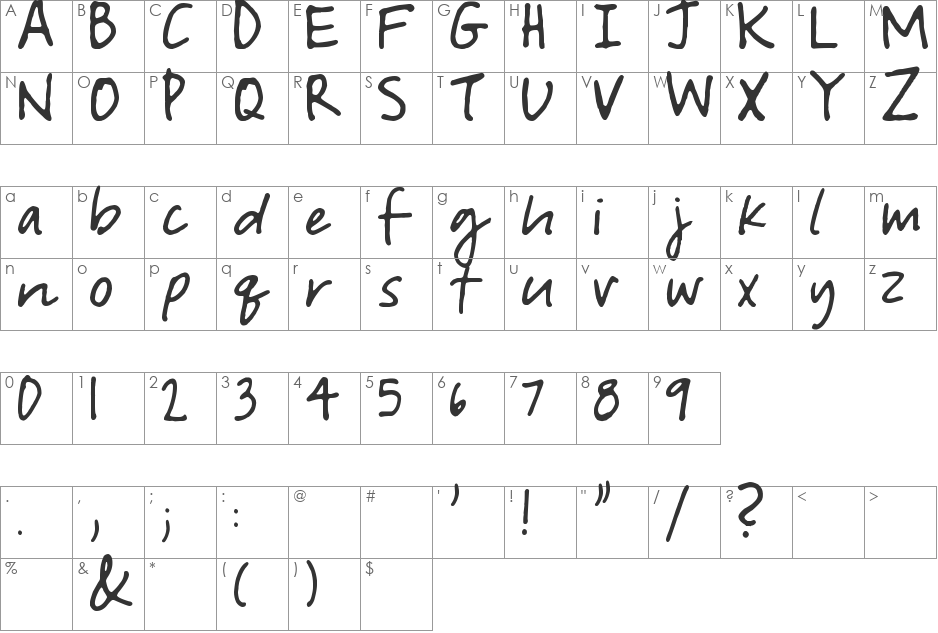 Courtney Dorkling font character map preview