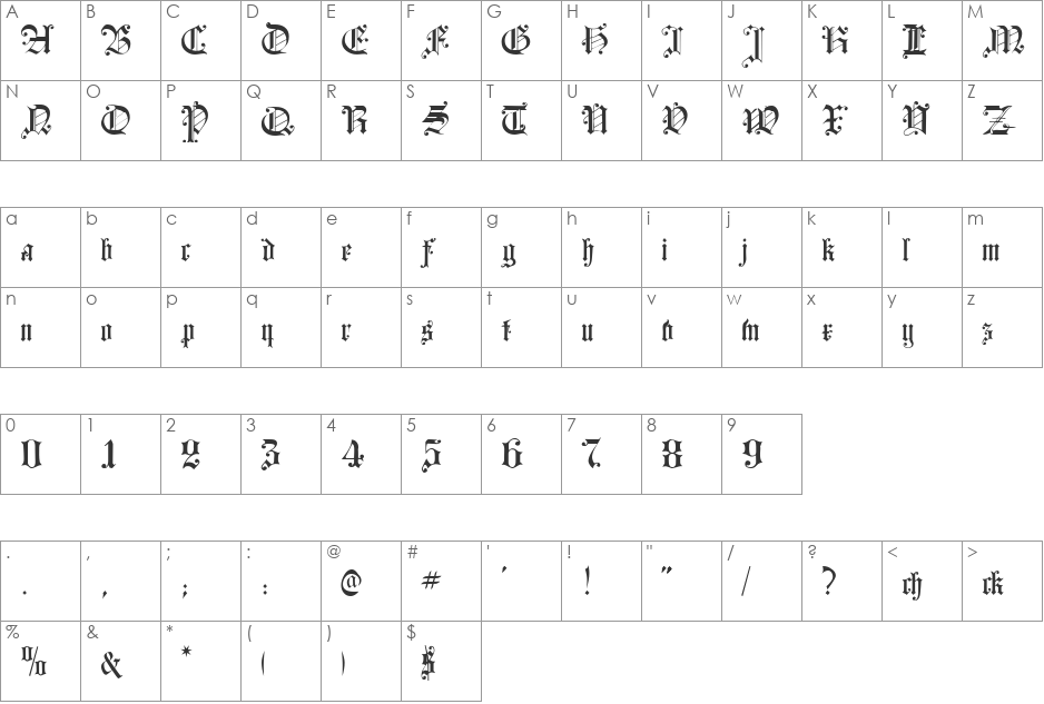 Courtrai font character map preview