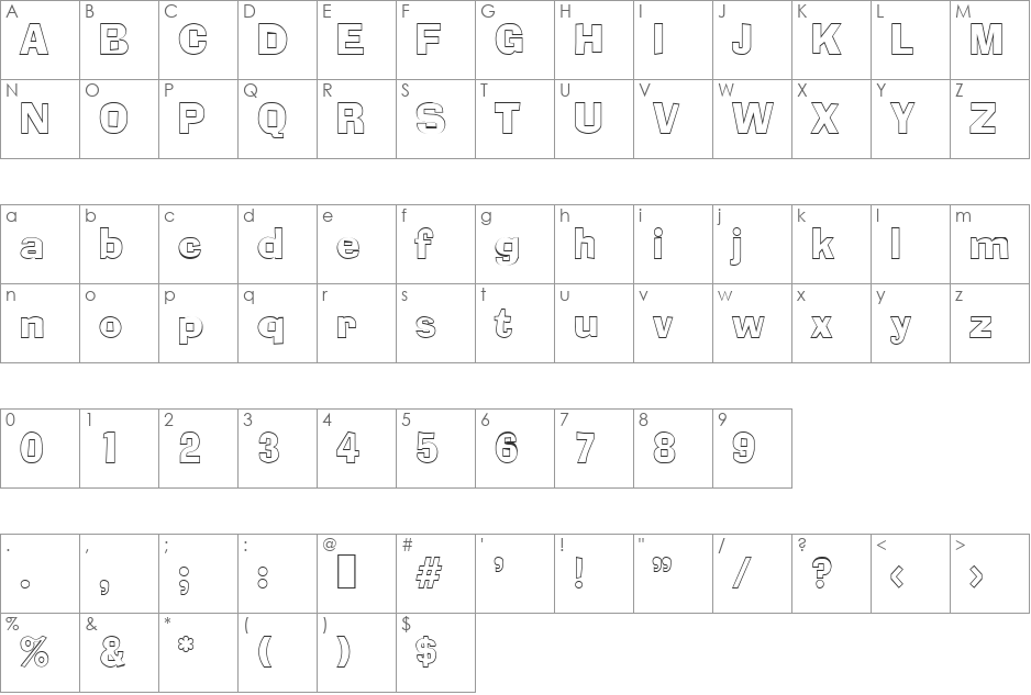 AlexisBeckerOutline font character map preview