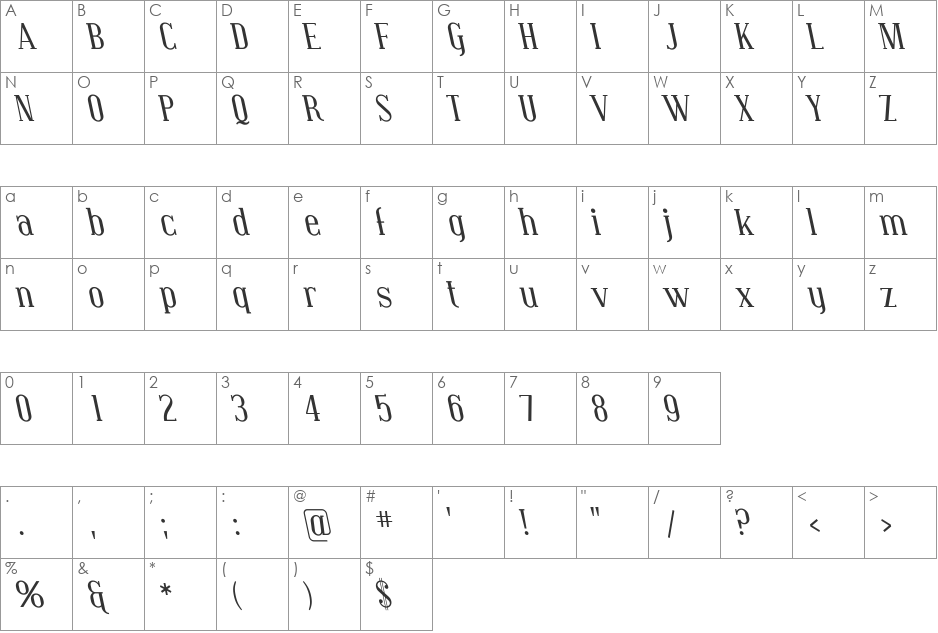 Covington Rev font character map preview