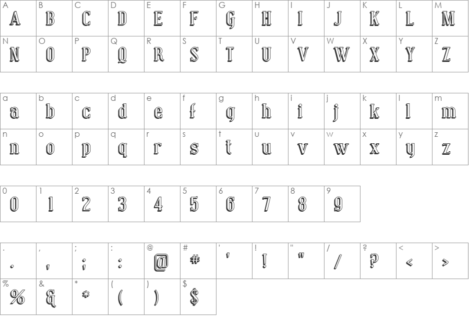 Covington Shadow font character map preview