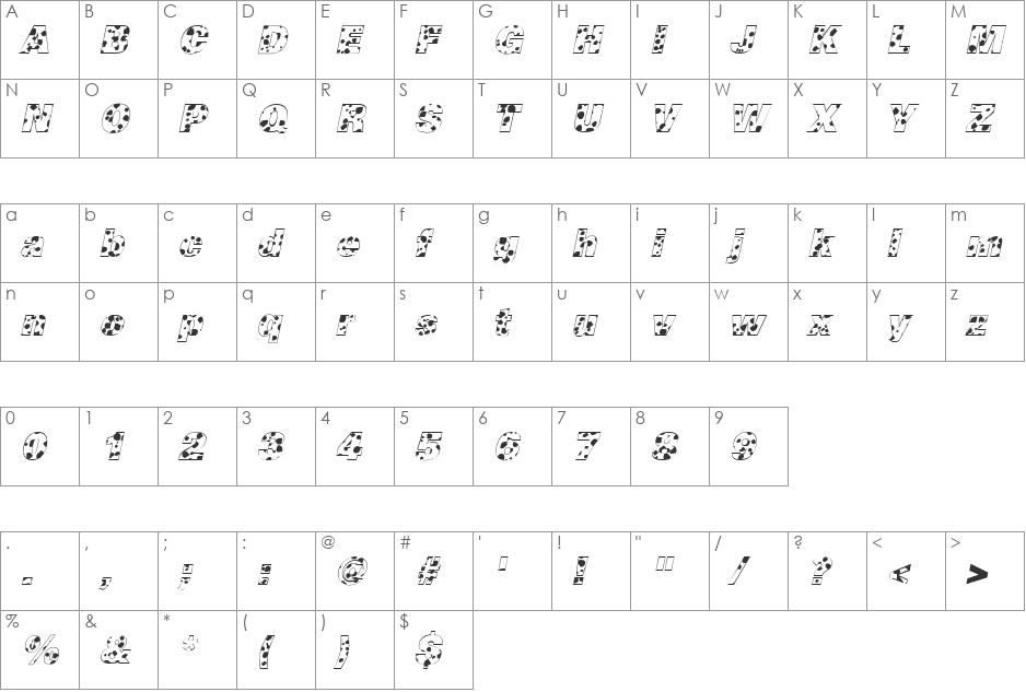 Cow-Spots font character map preview