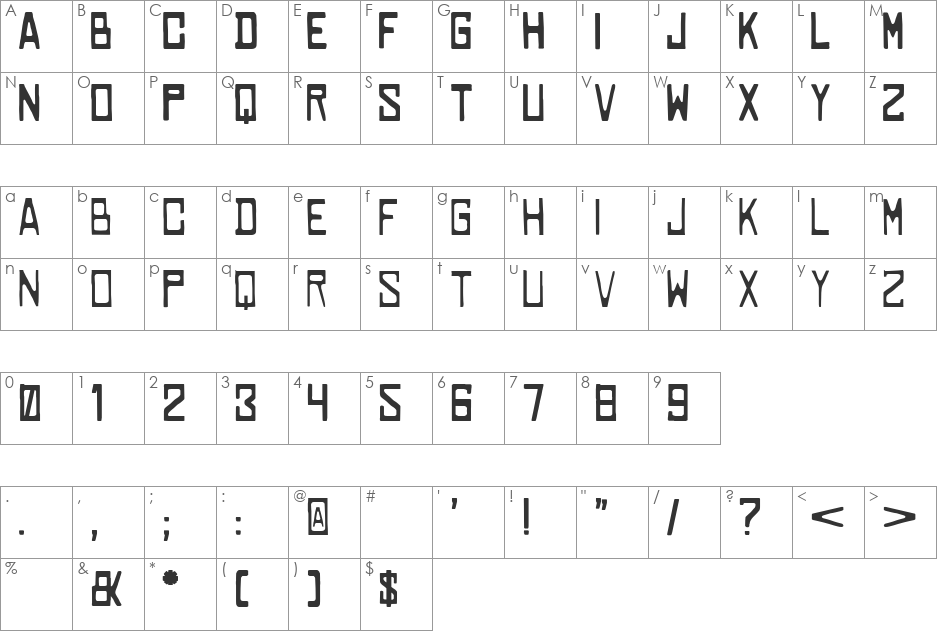 COWABUNGA font character map preview