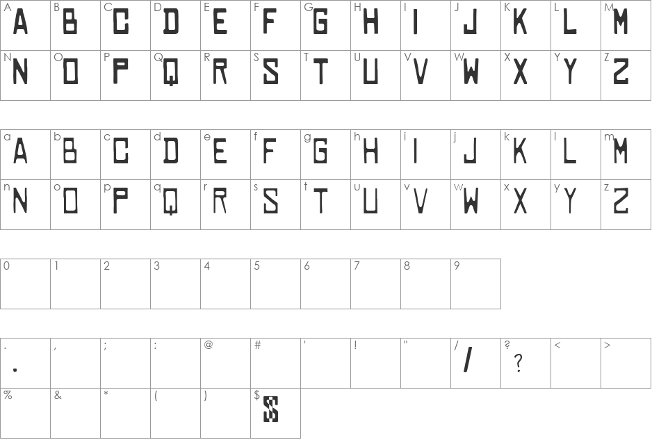 COWABUNGA font character map preview