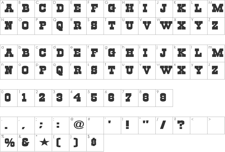Cowboys font character map preview