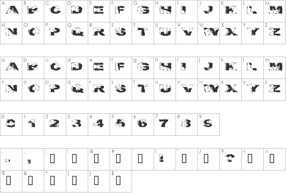 Crackaddict font character map preview