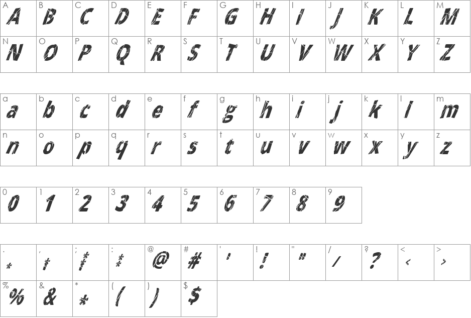 Cracked font character map preview