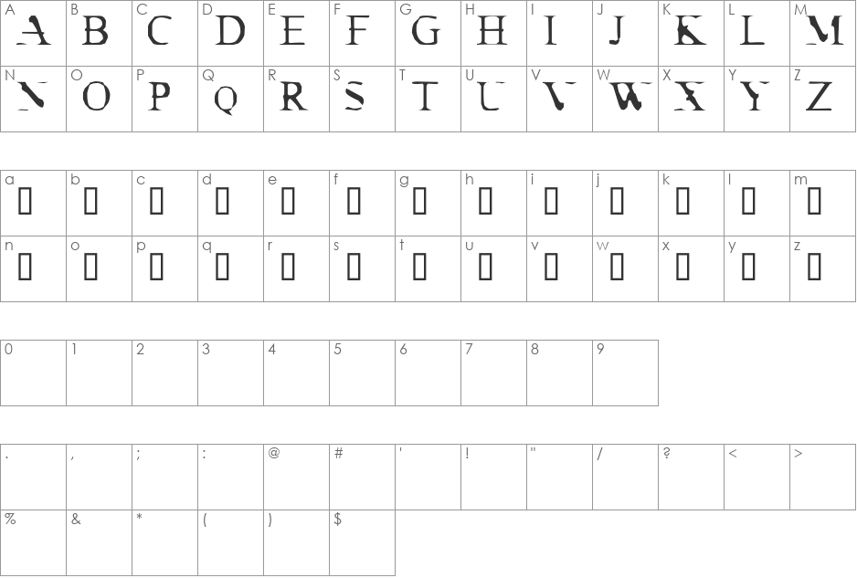 Cracked Dendrite font character map preview