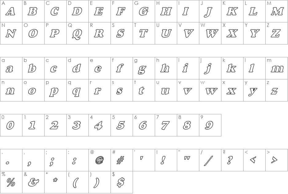 Alexuss Heavy Hollow W_BI font character map preview