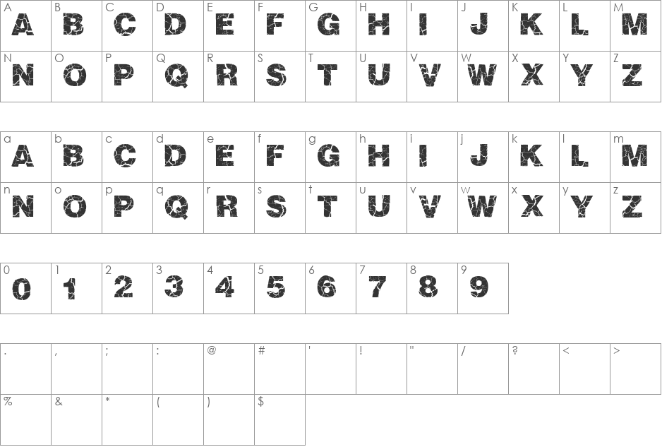 Crackvetica font character map preview
