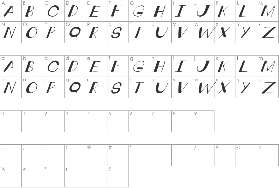 crankdeal tilt font character map preview