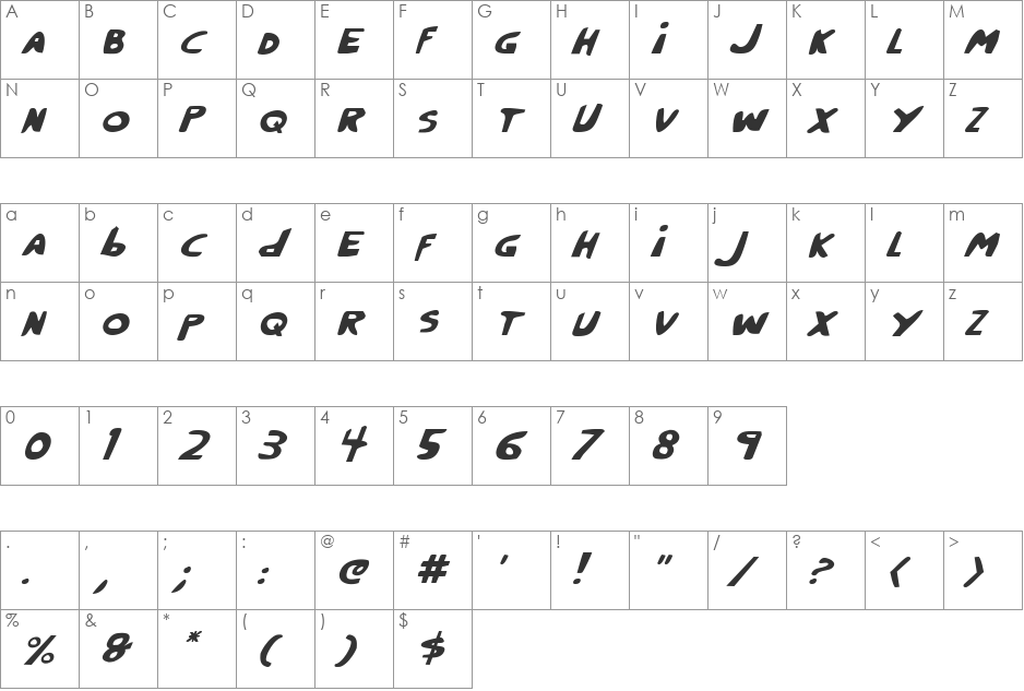 Crappity-Crap-Crap Italic font character map preview