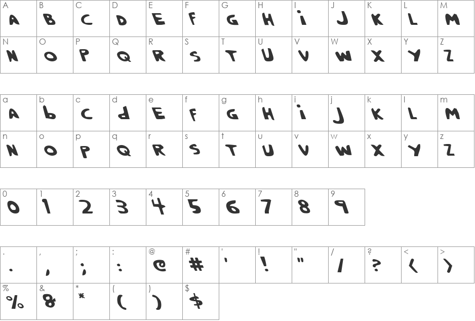 Crappity-Crap-Crap Leftalic font character map preview