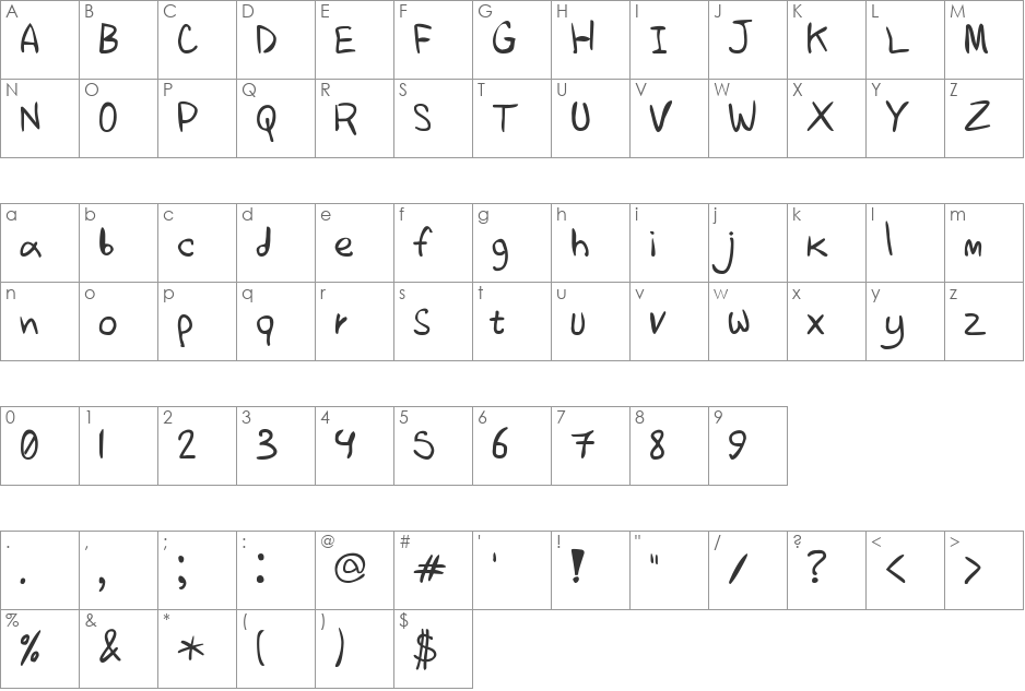 Crappy Handwriting 2 font character map preview