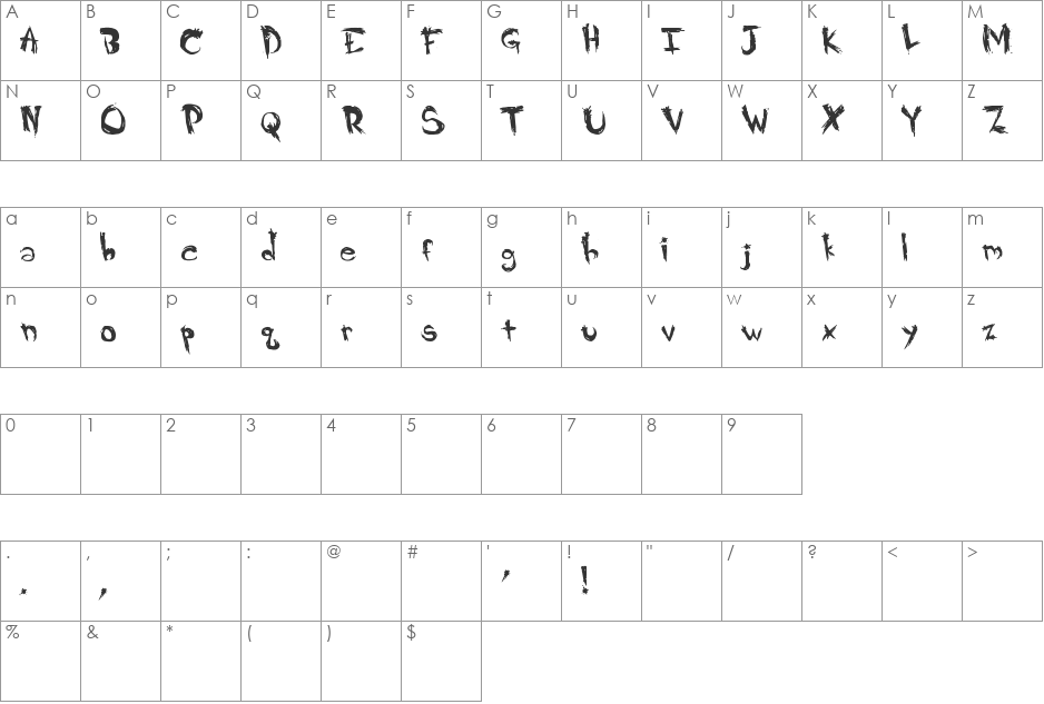 CrappyClothing font character map preview