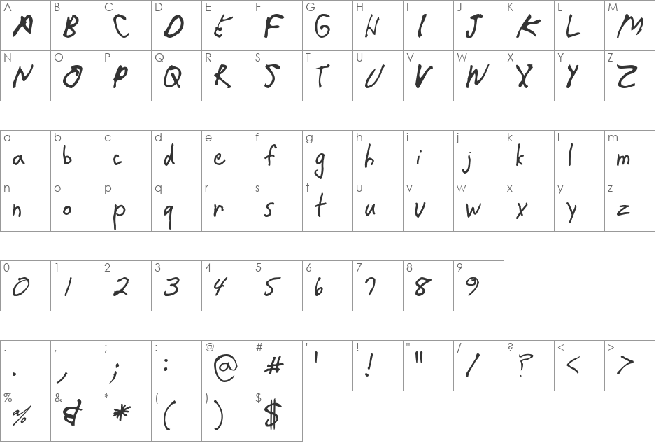 CrappyDan font character map preview