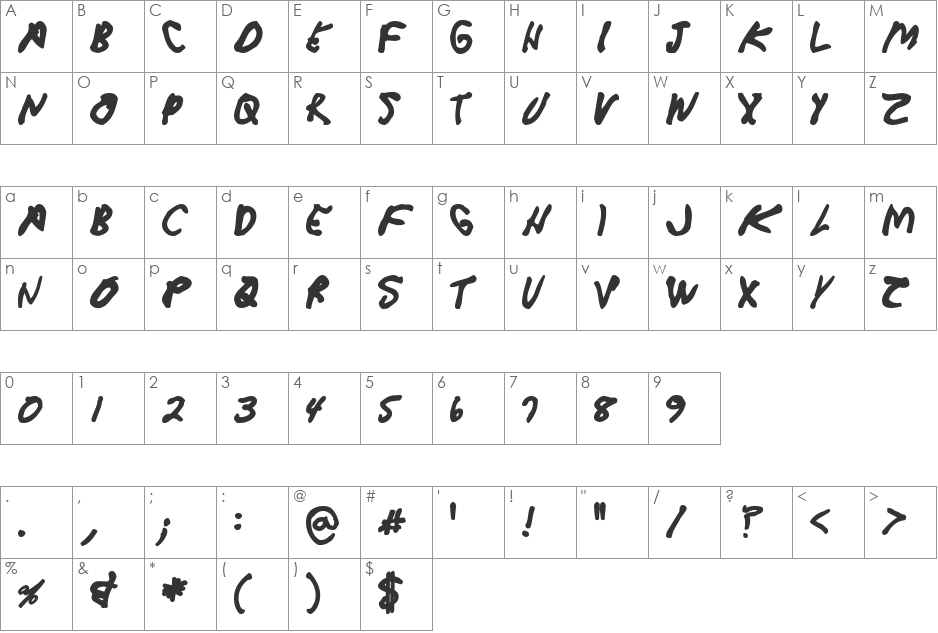 CrappyDanBlackAllCaps font character map preview