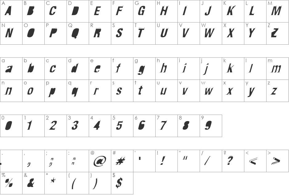 Crash font character map preview