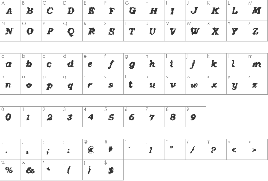 Crash font character map preview