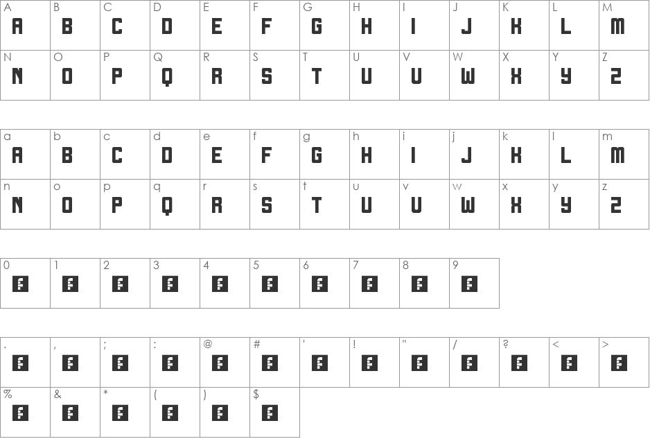 Crash Test font character map preview