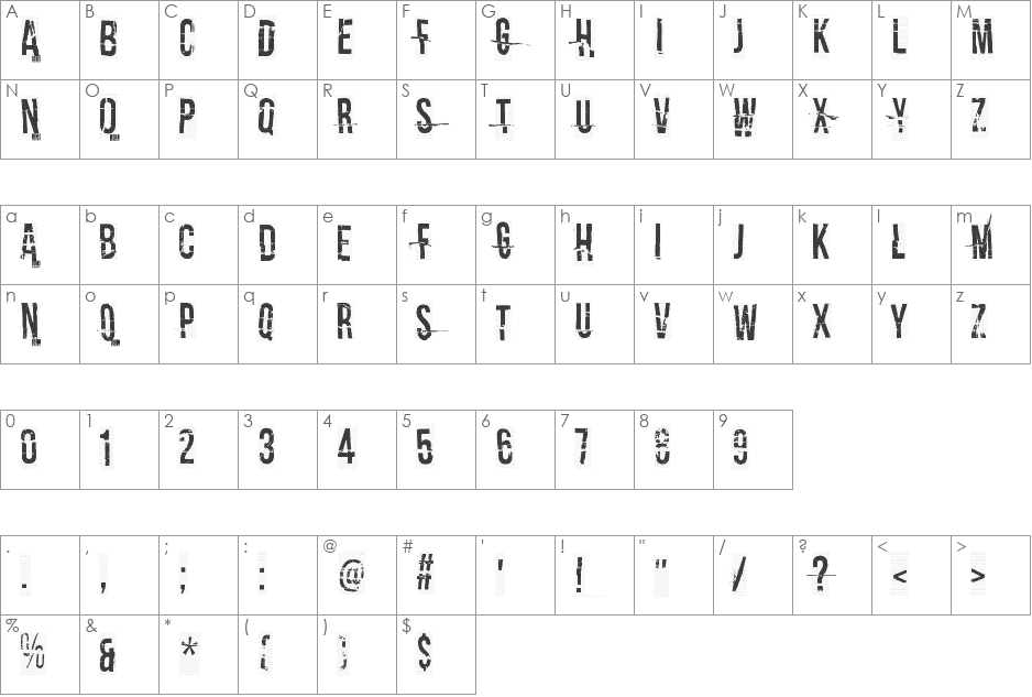 Crash test dummy font character map preview