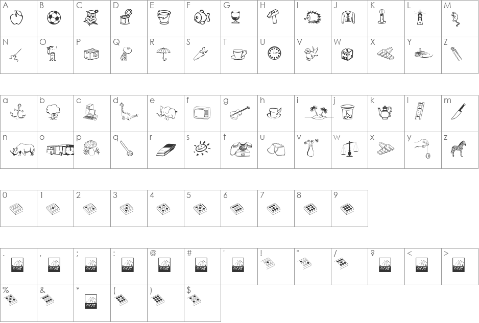 Alfabilder font character map preview
