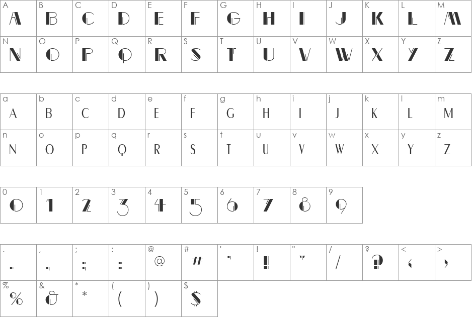 Cravat Display SSi font character map preview