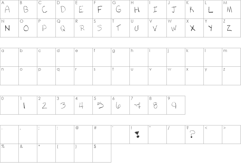 Cray An? font character map preview