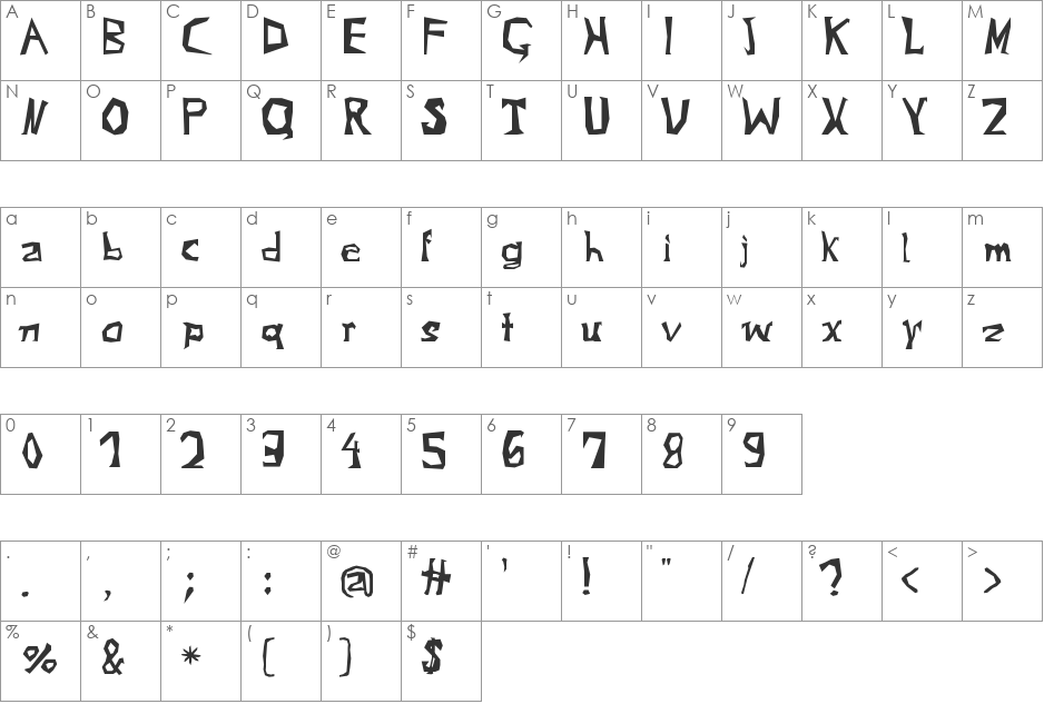 cray-zee font character map preview