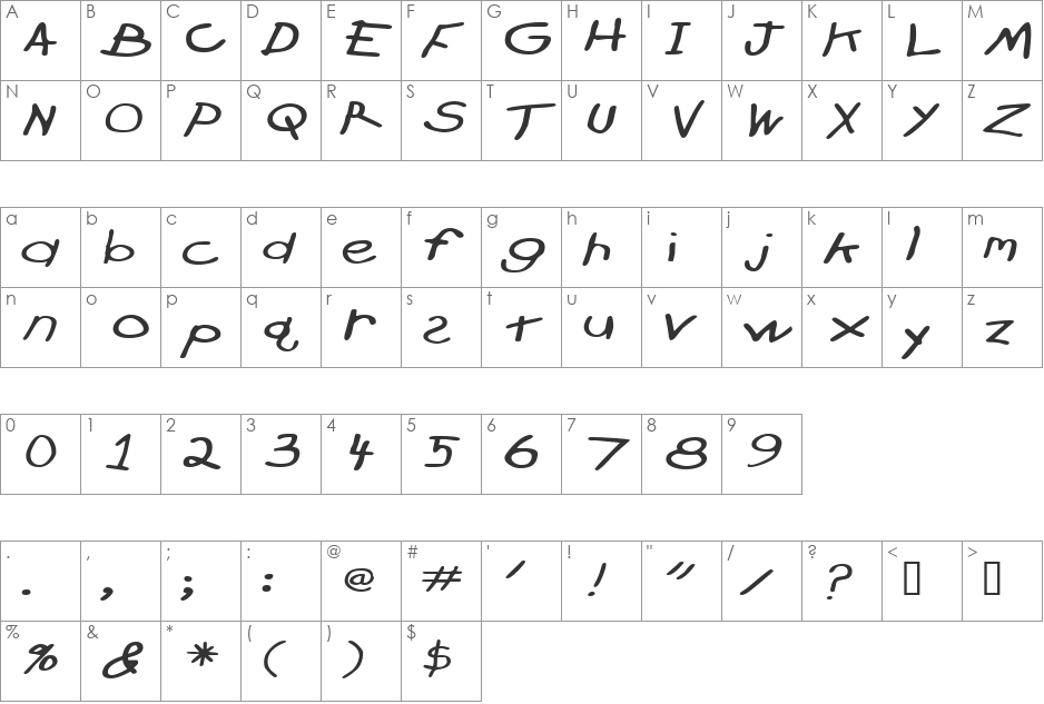 CrayonExtended font character map preview
