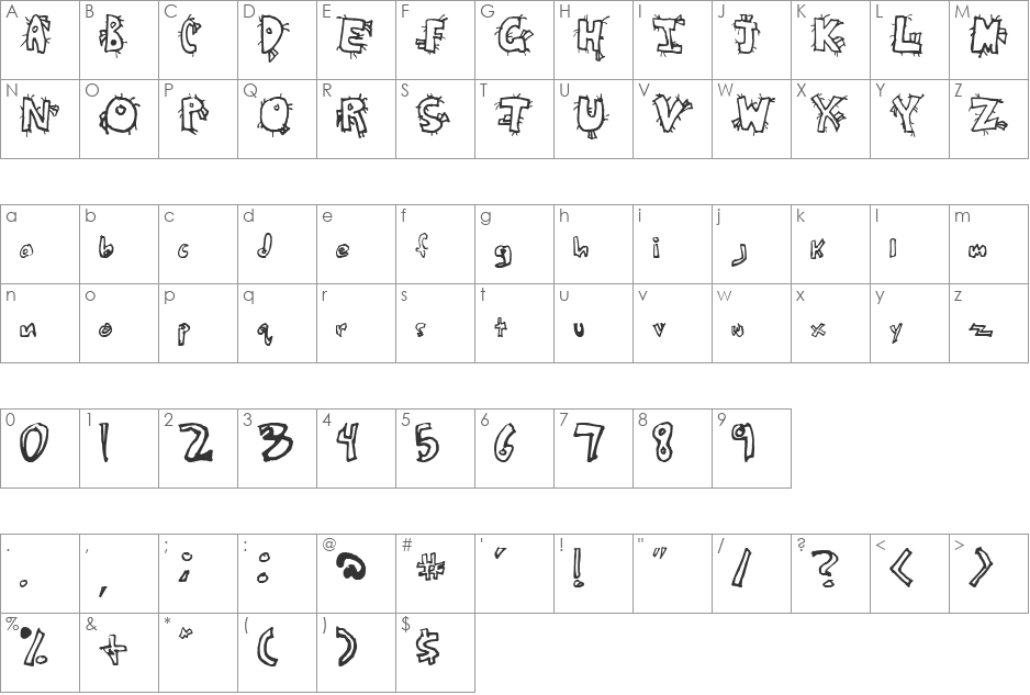 Crazy Beaver font character map preview