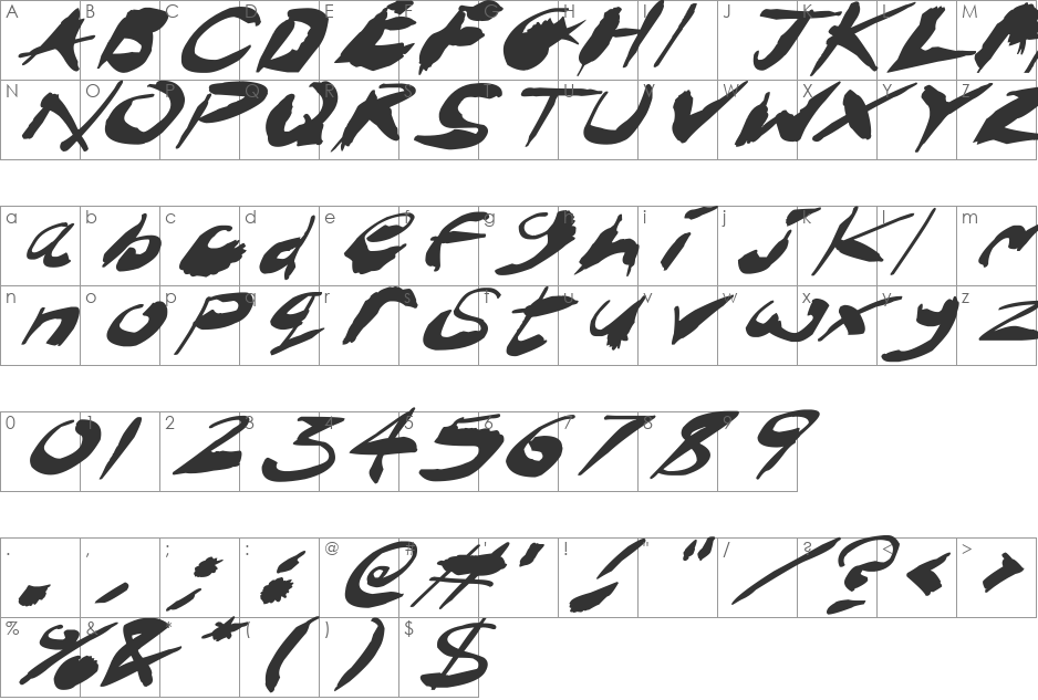 Crazy Ink Splats font character map preview