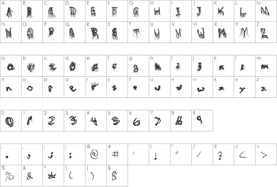CrazyBludish... font character map preview