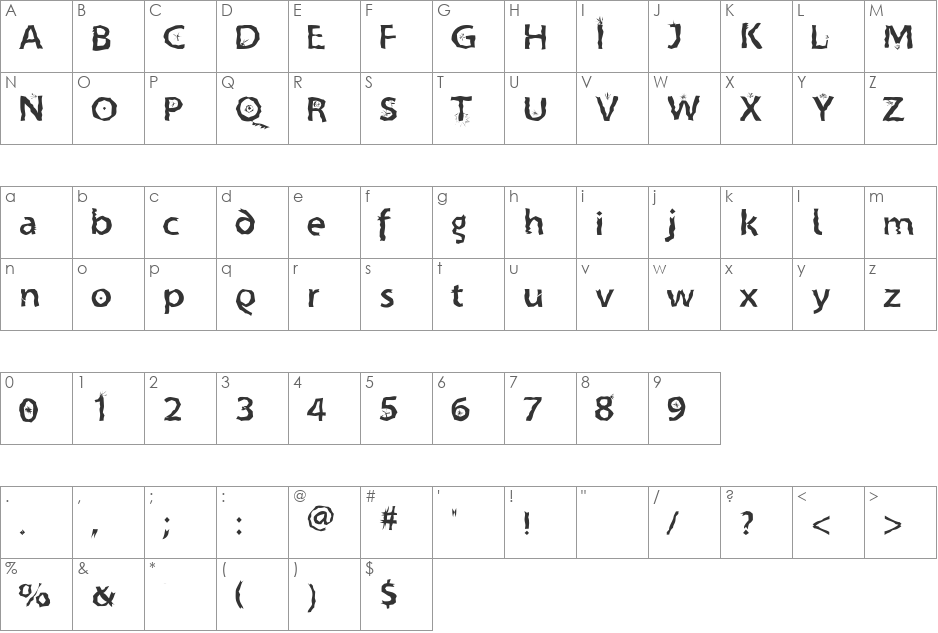 CrazyCrazySans font character map preview