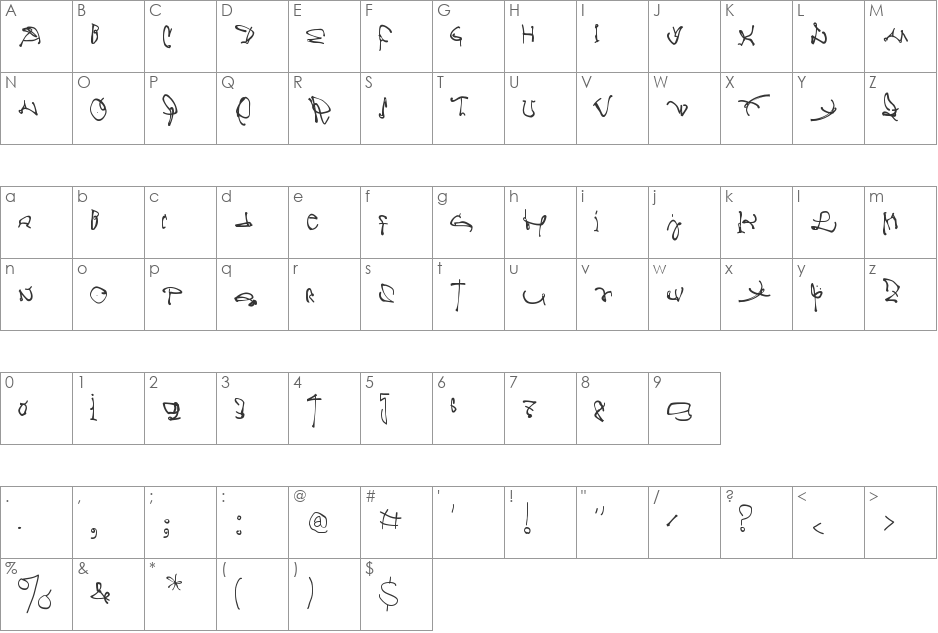 CrazyWritten font character map preview