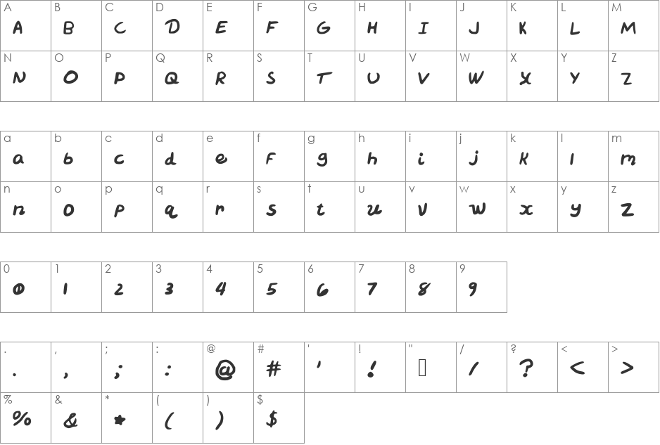 CreatiCredad font character map preview