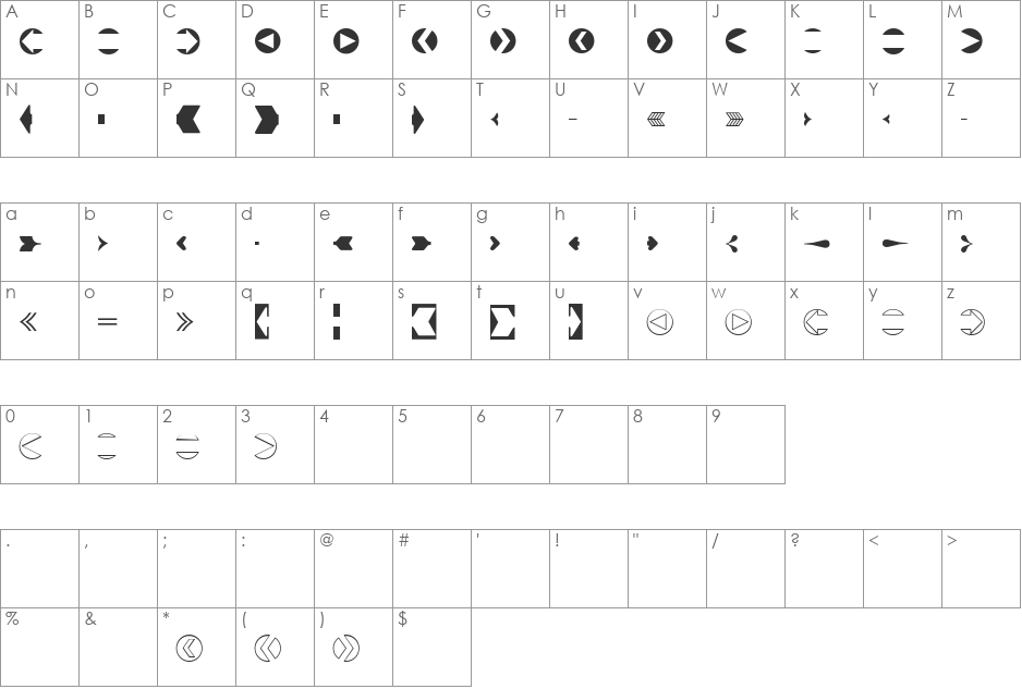 CreativeArrows LT Four font character map preview