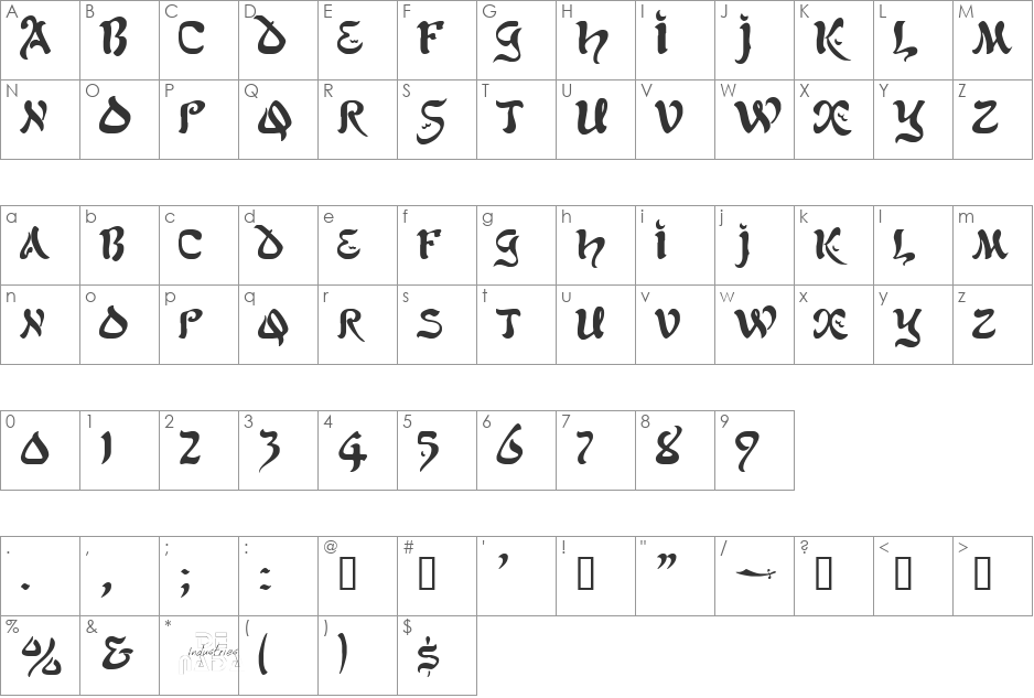 AlfredDrake font character map preview