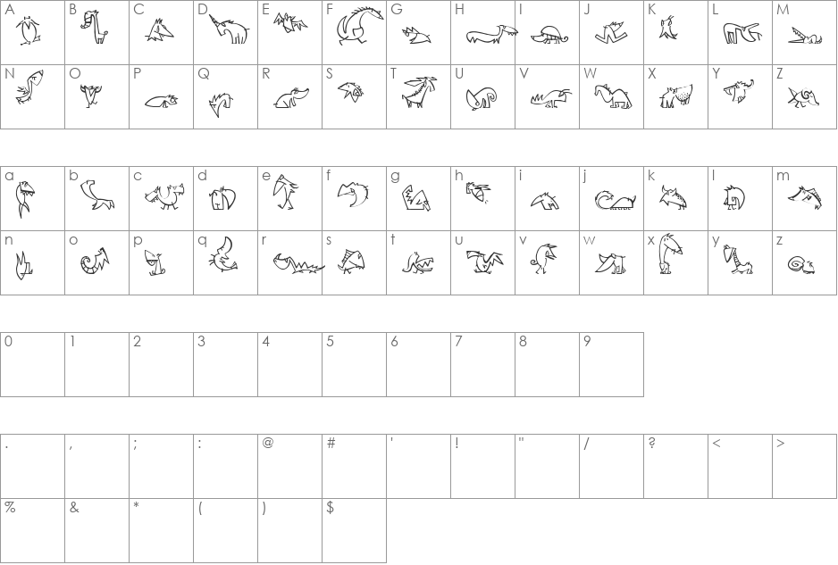 Creatures LT font character map preview