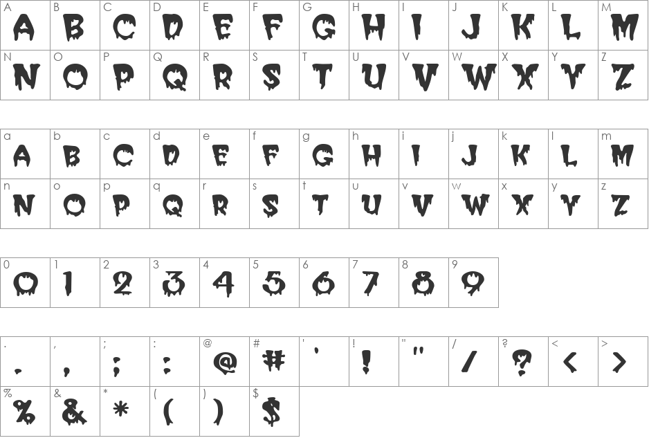 Creeper font character map preview