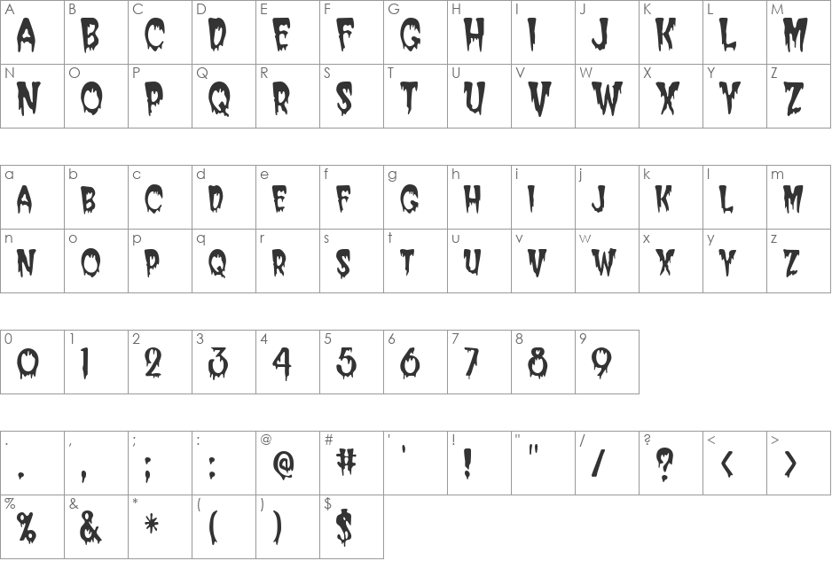 CreeperCondensed font character map preview