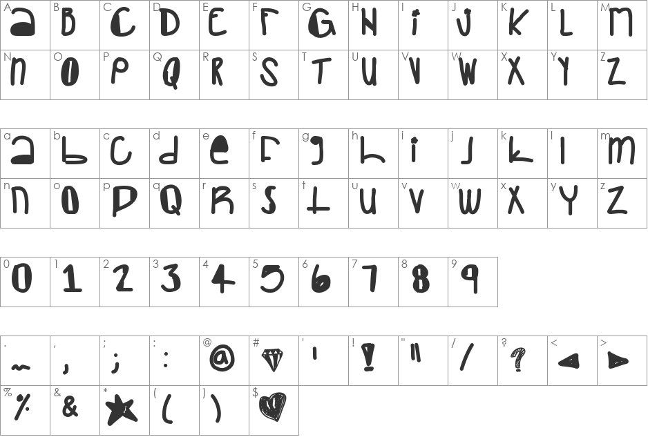 Creepers font character map preview