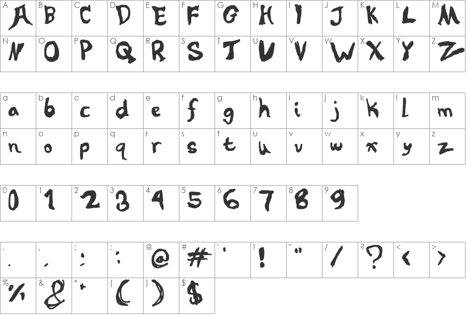 Creeping On A Cornflake font character map preview