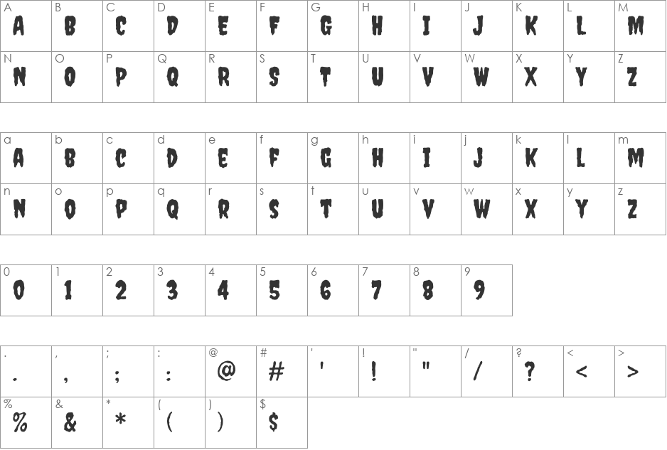 Creepster font character map preview