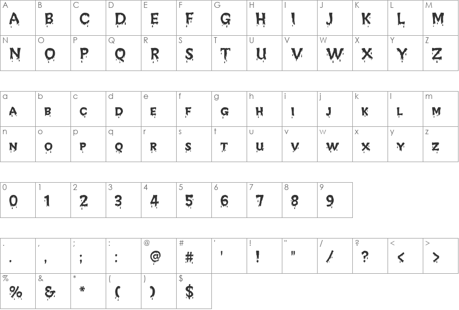 Creepy font character map preview