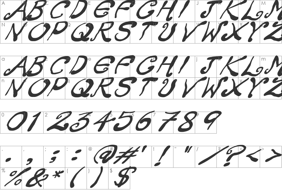 Creepy Scrawly font character map preview